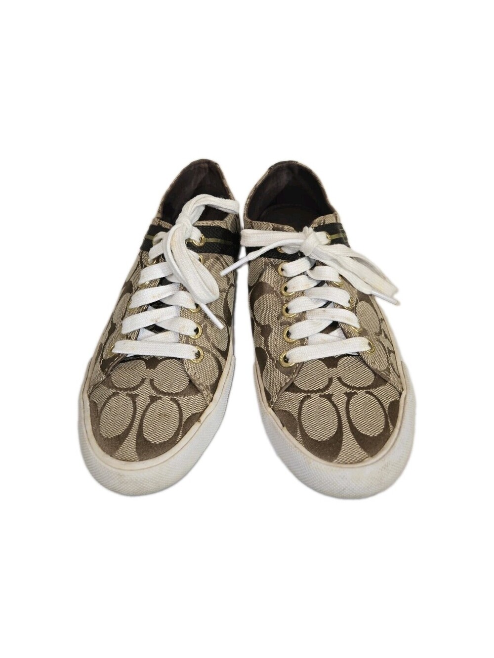 coach Leslie canvas tennis shoes Sz 7 Q1402 Signature C Preppy Athleisure Walkin